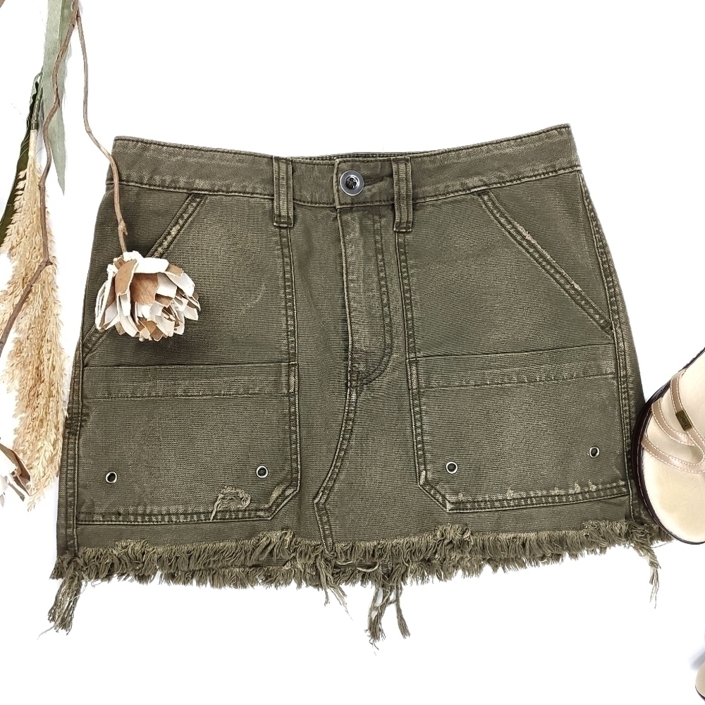 Free People Green Denim Jean Skirt Size 27 - Picture 4 of 8
